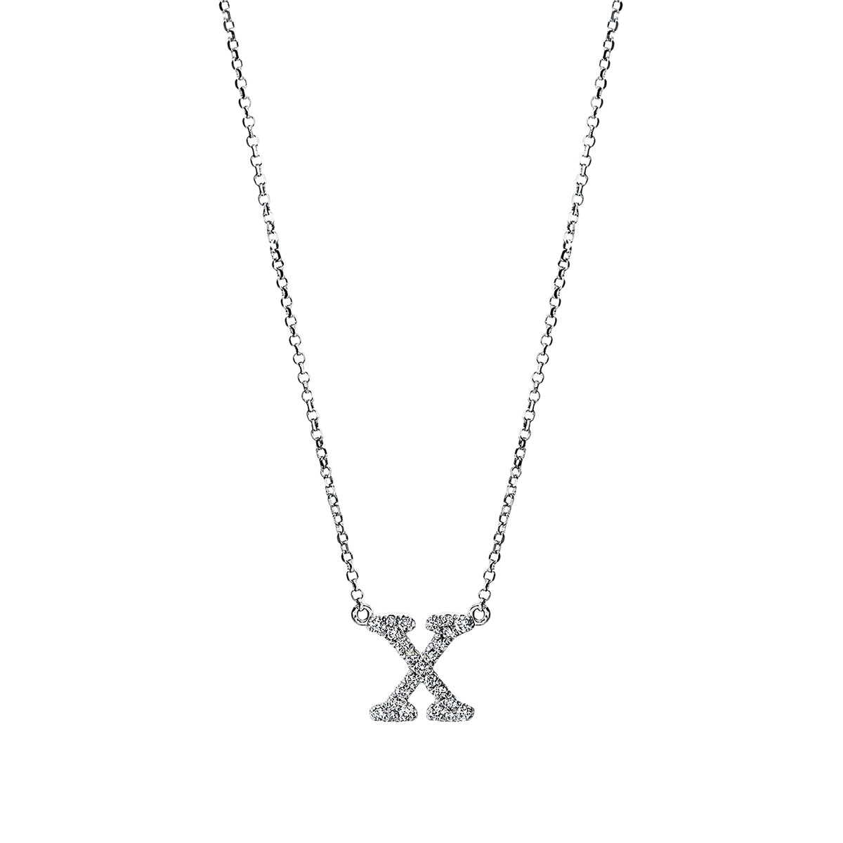 diamond full cut letter necklace in white gold