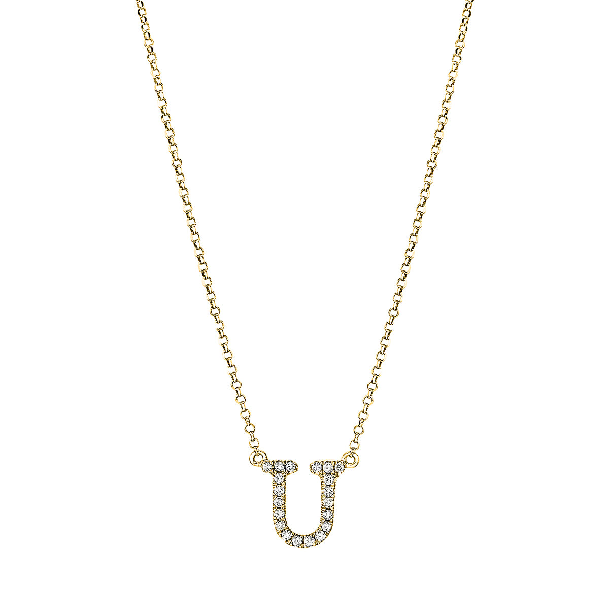 diamond full cut letter necklace in yellow gold