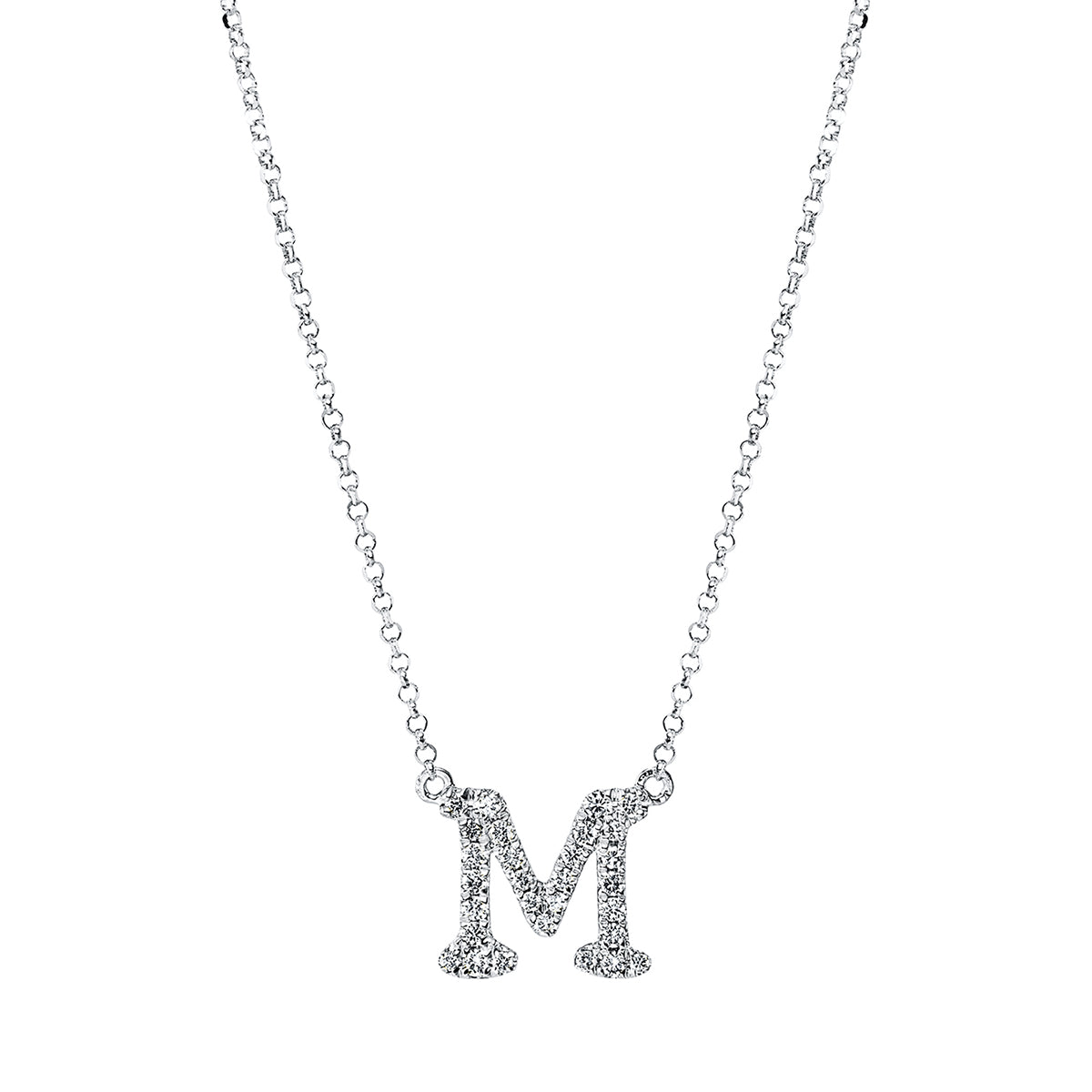 diamond full cut letter necklace in white gold