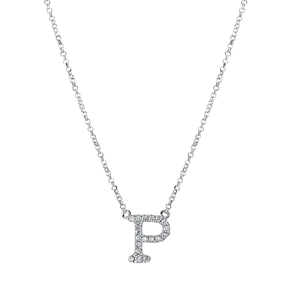 diamond full cut letter necklace in white gold