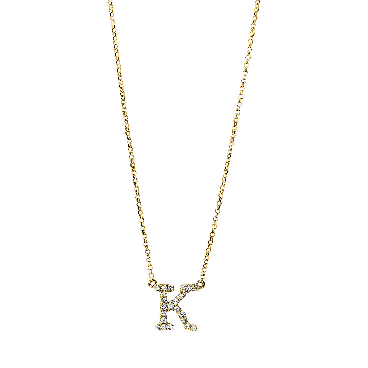 diamond full cut letter necklace in yellow gold
