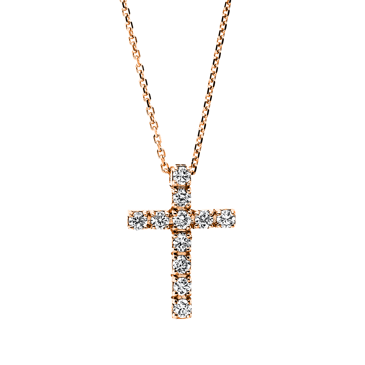 diamond full cut cross necklace in red gold