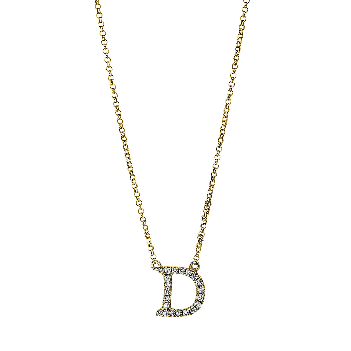 diamond full cut letter necklace in yellow gold