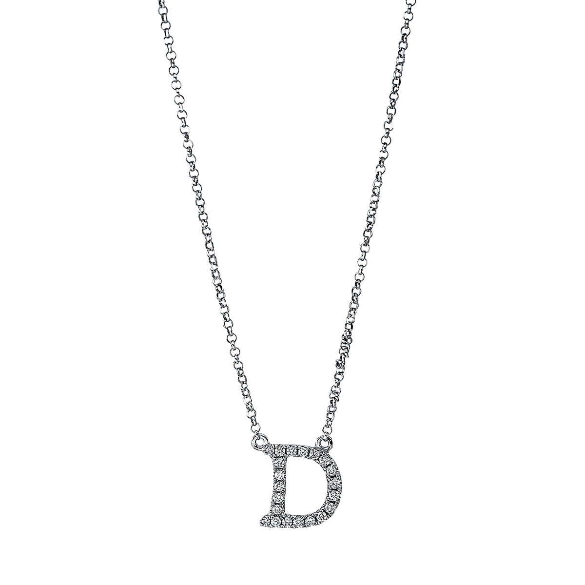 diamond full cut letter necklace in white gold