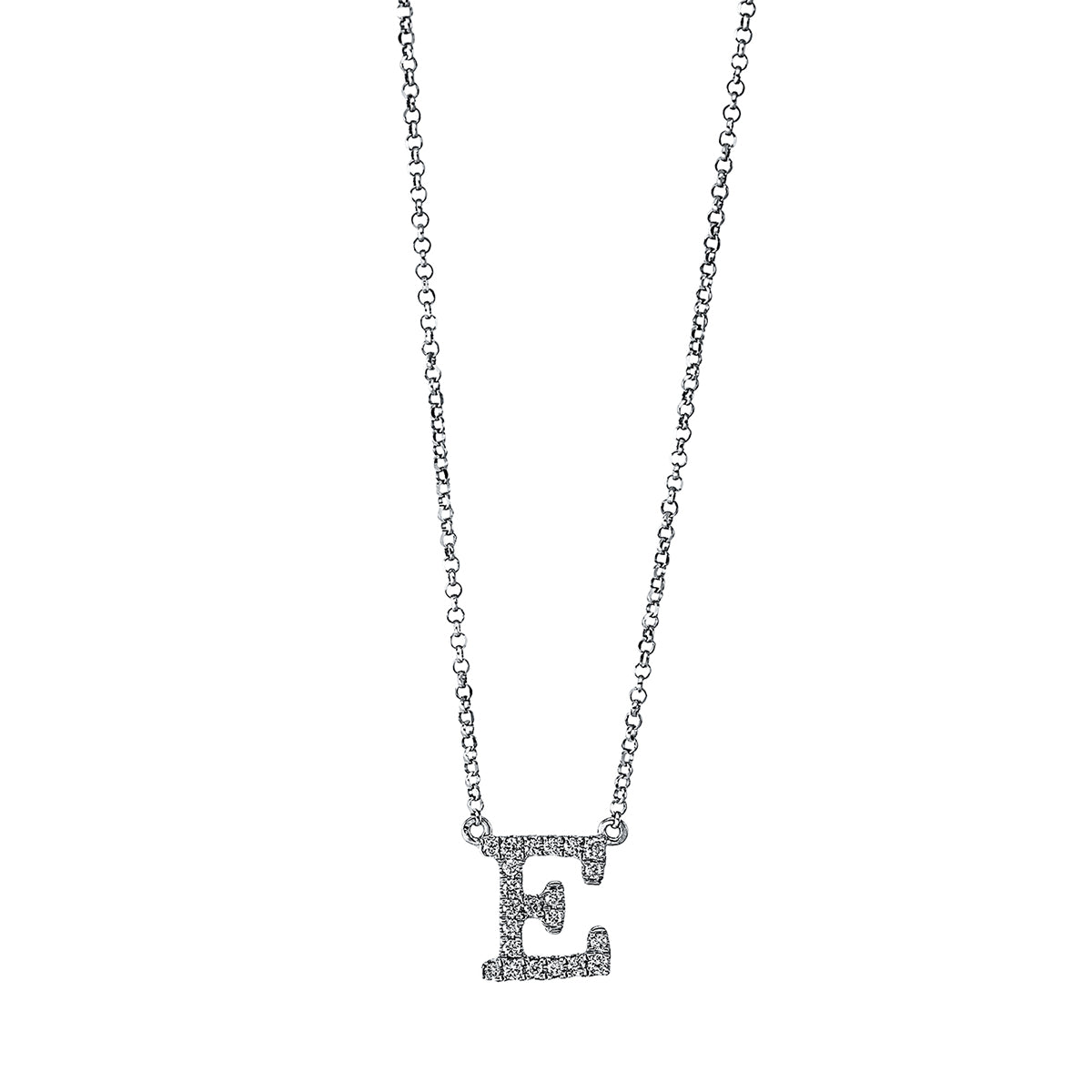 diamond full cut letter necklace in white gold