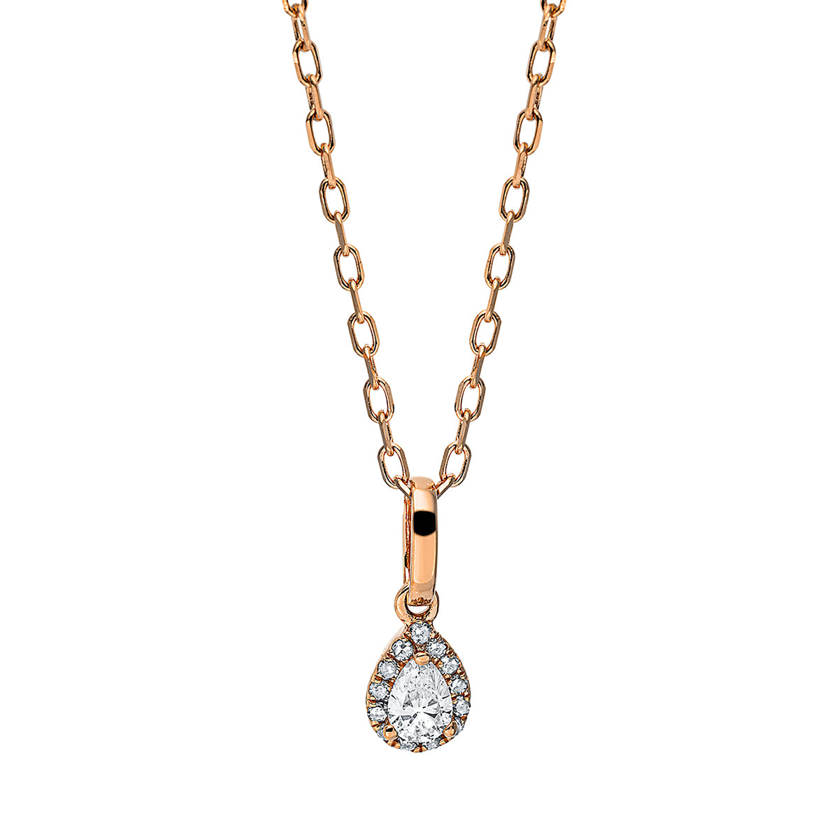 diamond full cut solitaire with accent stones necklace in red gold