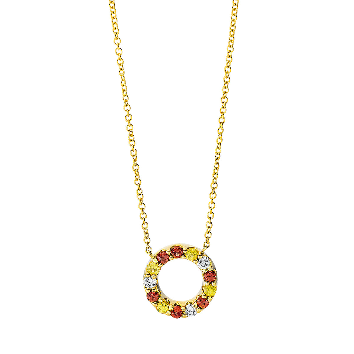 diamond full cut sapphire rainbow & multicolor necklace in yellow gold