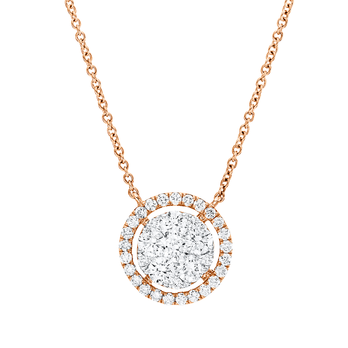 diamond full cut illusion classic necklace in red gold