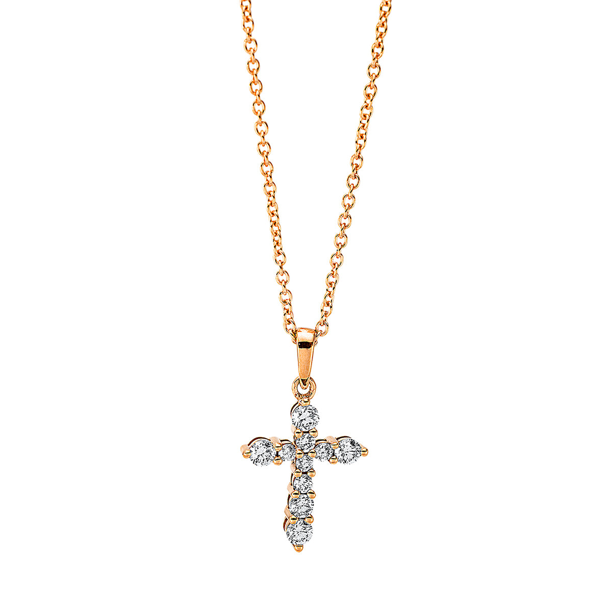 diamond full cut cross necklace in red gold