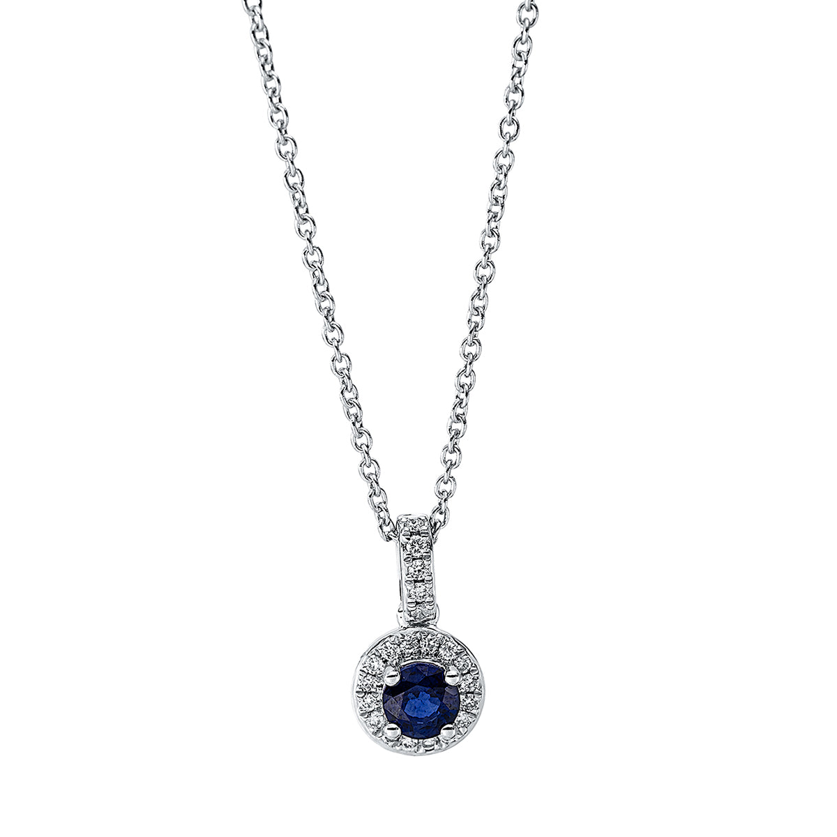 diamond full cut sapphire colored stone classic necklace in white gold