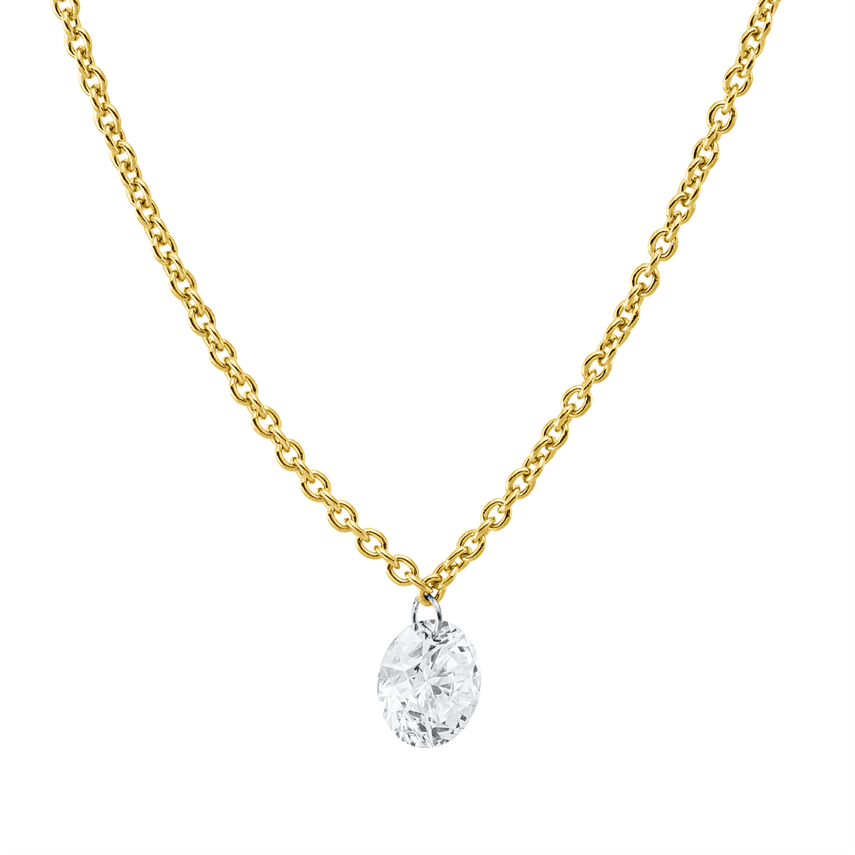 diamond full cut dancing diamond necklace in yellow gold / white gold