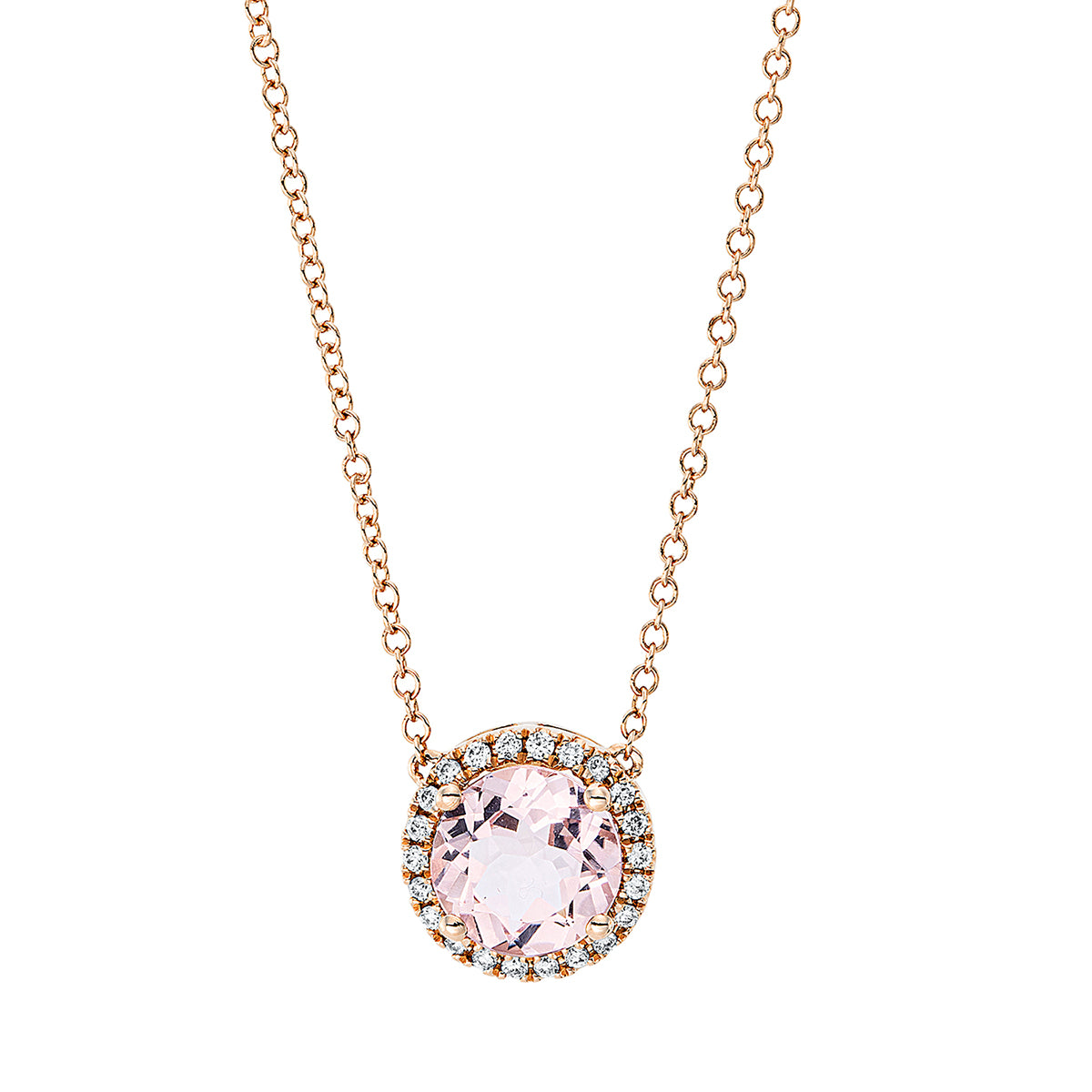diamond full cut morganite colored stone fashion necklace in red gold