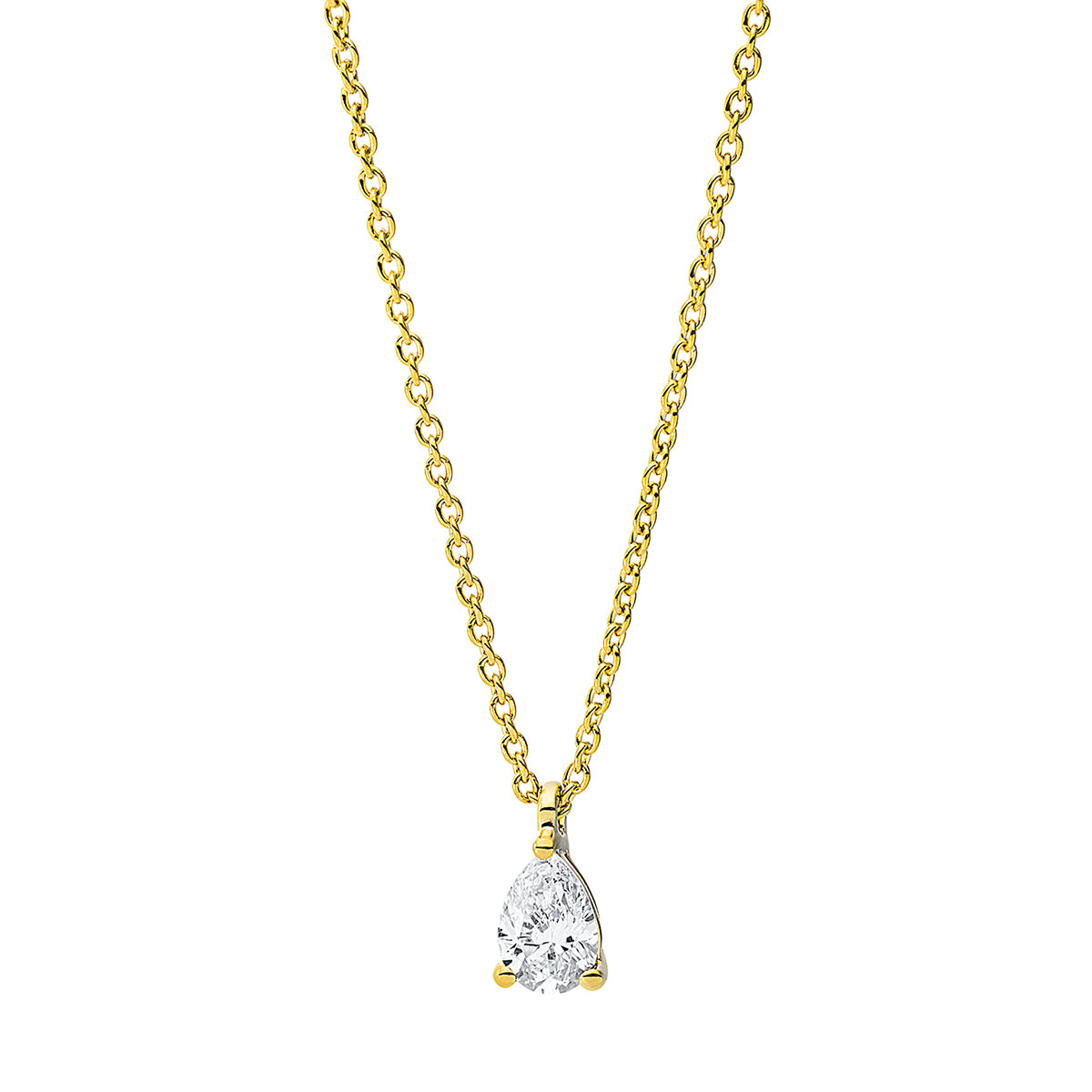 pear shape solitaire necklace in yellow gold