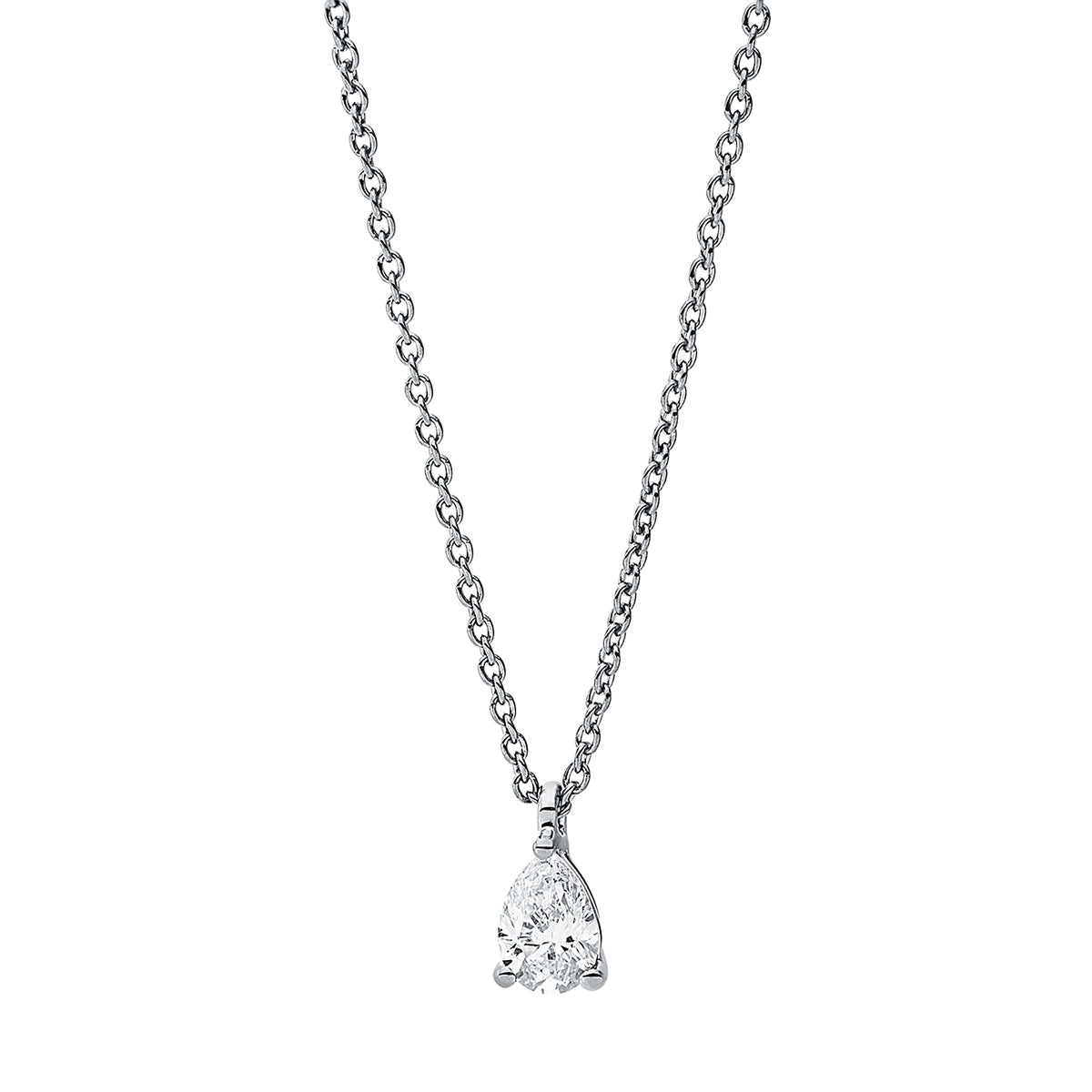 pear shape solitaire necklace in white gold