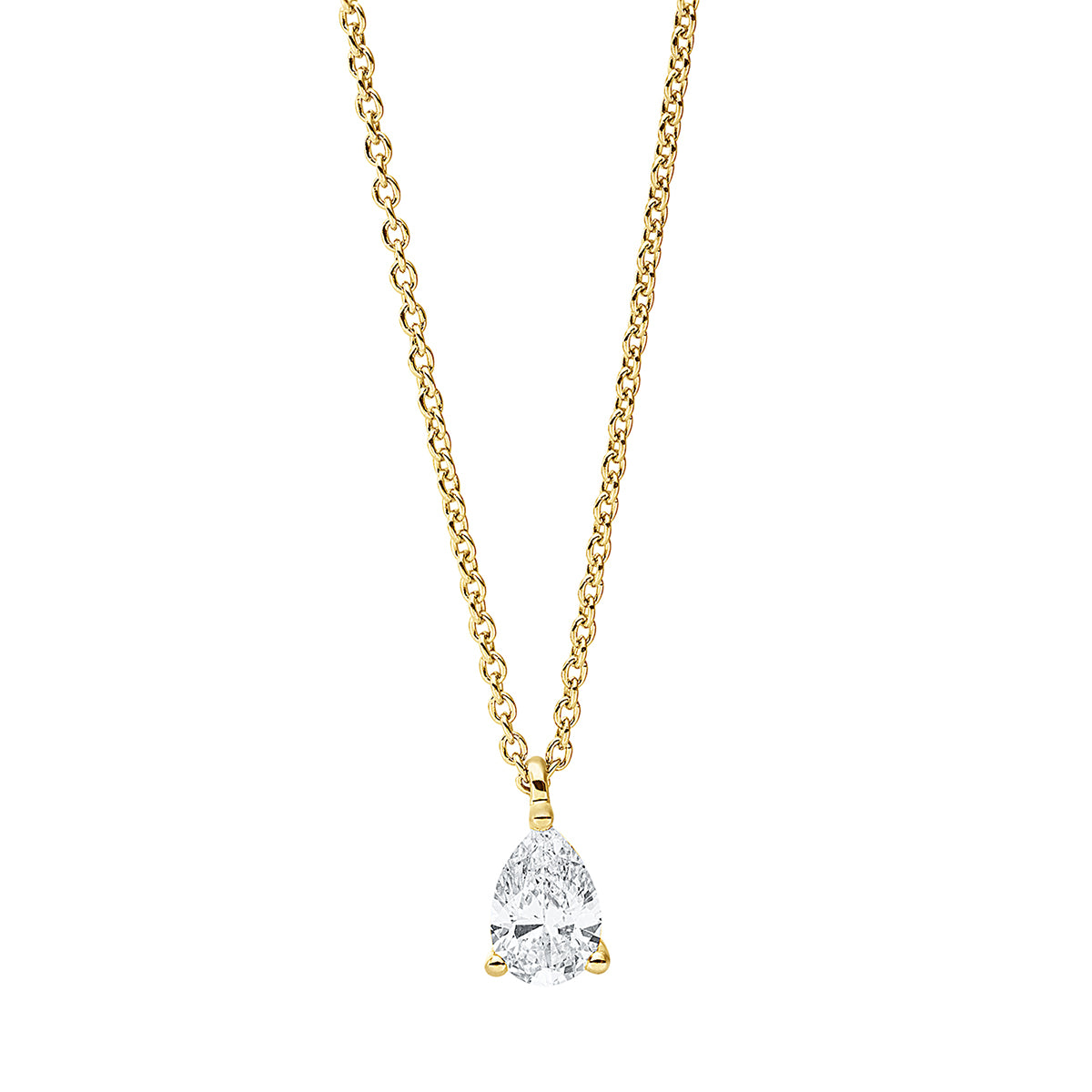 pear shape solitaire necklace in yellow gold