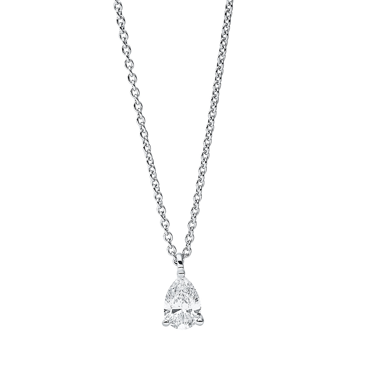 pear shape solitaire necklace in white gold