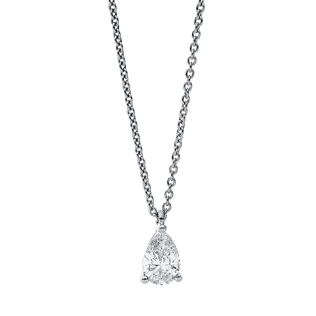 pear shape solitaire necklace in white gold