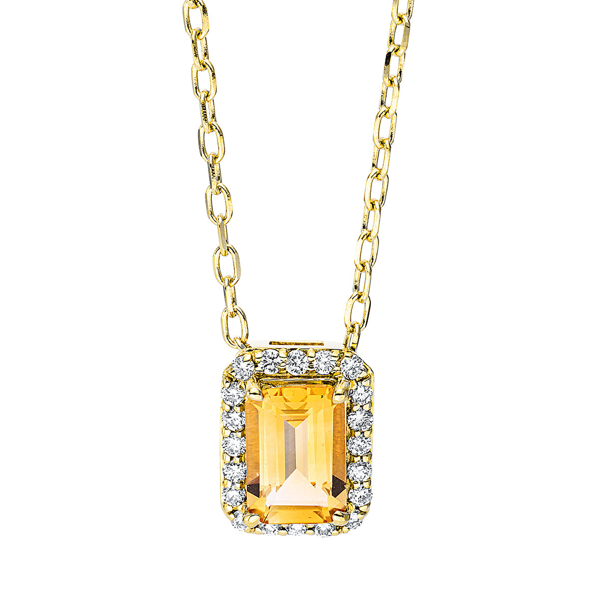 diamond full cut citrine colored stone fashion necklace in yellow gold