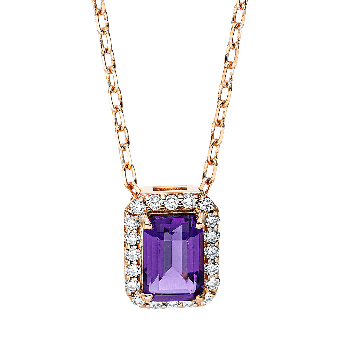diamond full cut amethyst colored stone fashion necklace in red gold