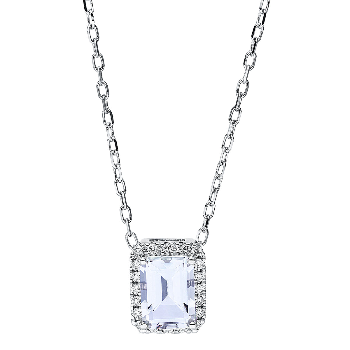 diamond full cut amethyst colored stone fashion necklace in white gold