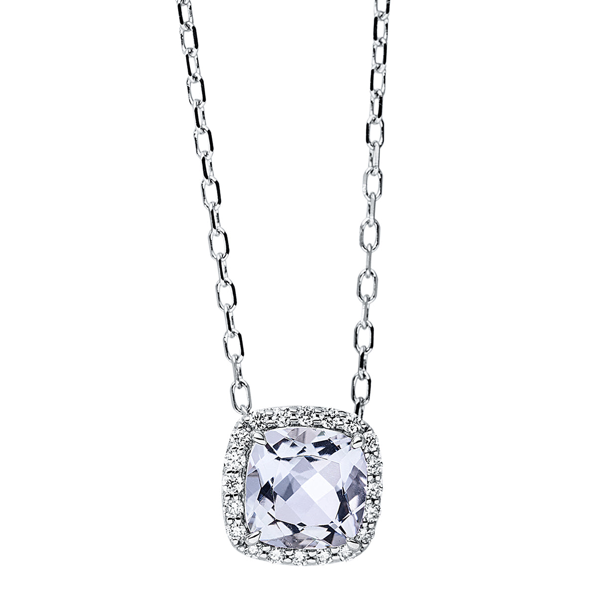diamond full cut amethyst colored stone fashion necklace in white gold