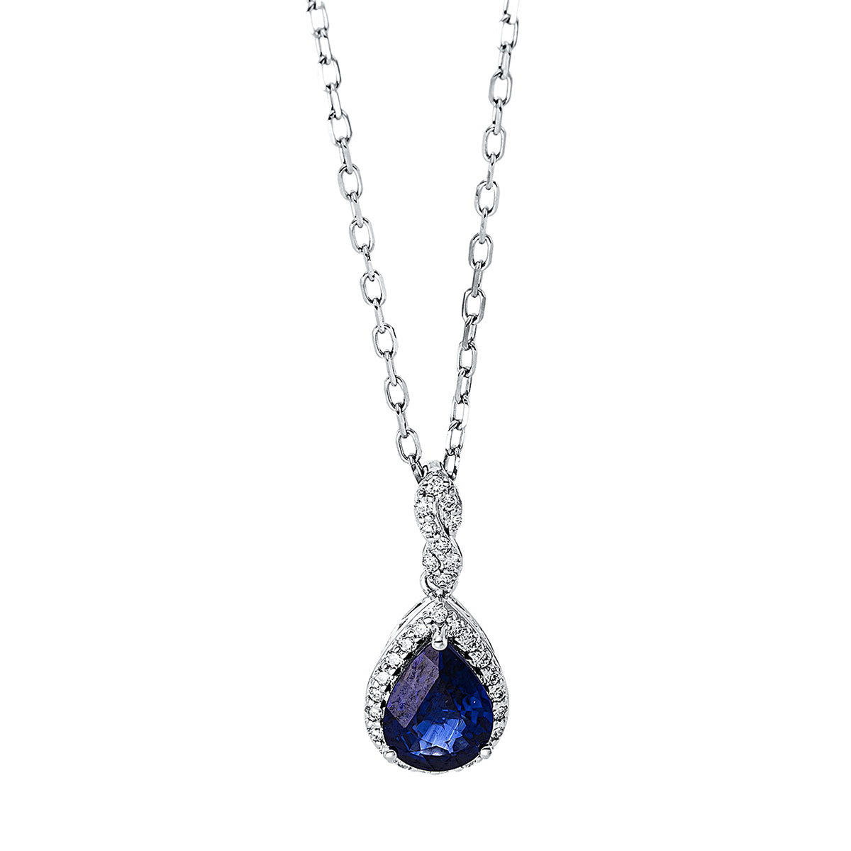 diamond full cut sapphire colored stone classic necklace in white gold