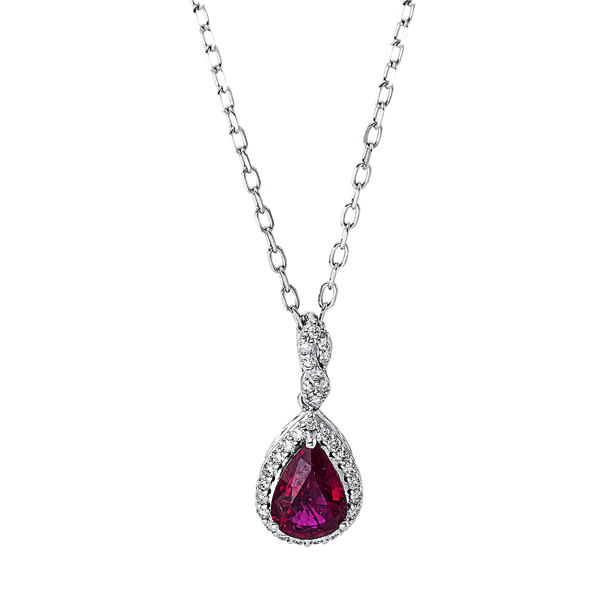 diamond full cut ruby colored stone classic necklace in white gold
