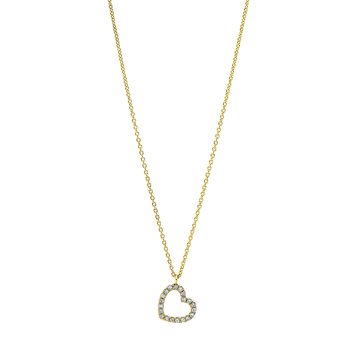 diamond full cut heart necklace in yellow gold