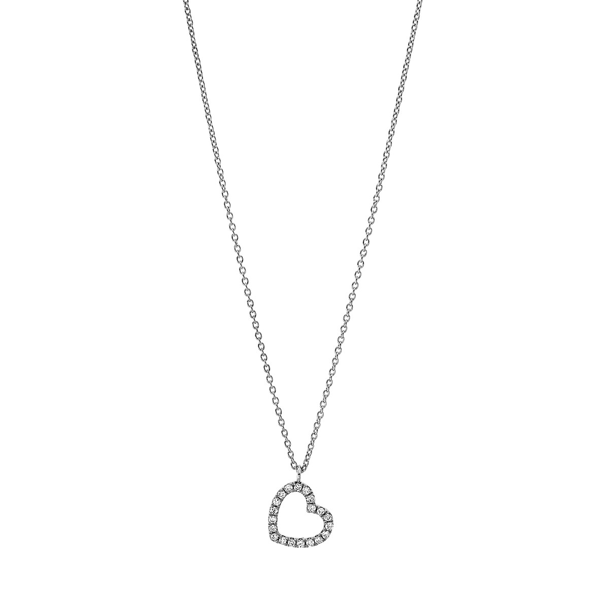 diamond full cut heart necklace in white gold