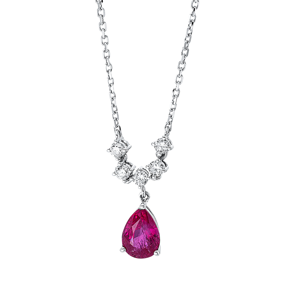 diamond full cut ruby colored stone classic necklace in white gold
