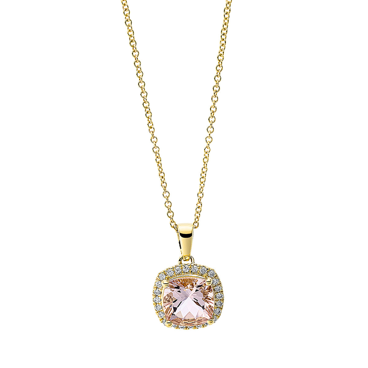 diamond full cut morganite colored stone fashion necklace in yellow gold