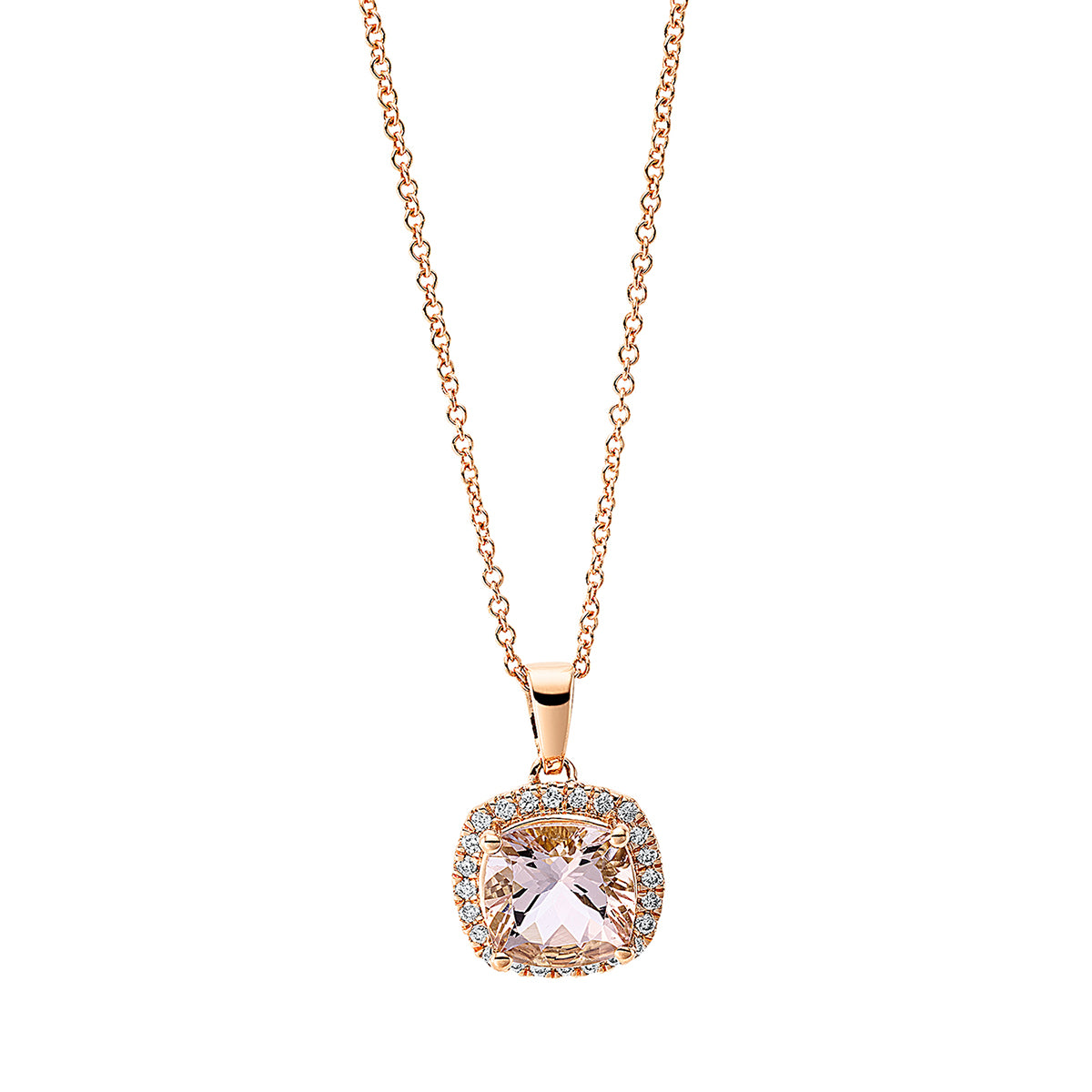 diamond full cut morganite colored stone fashion necklace in red gold