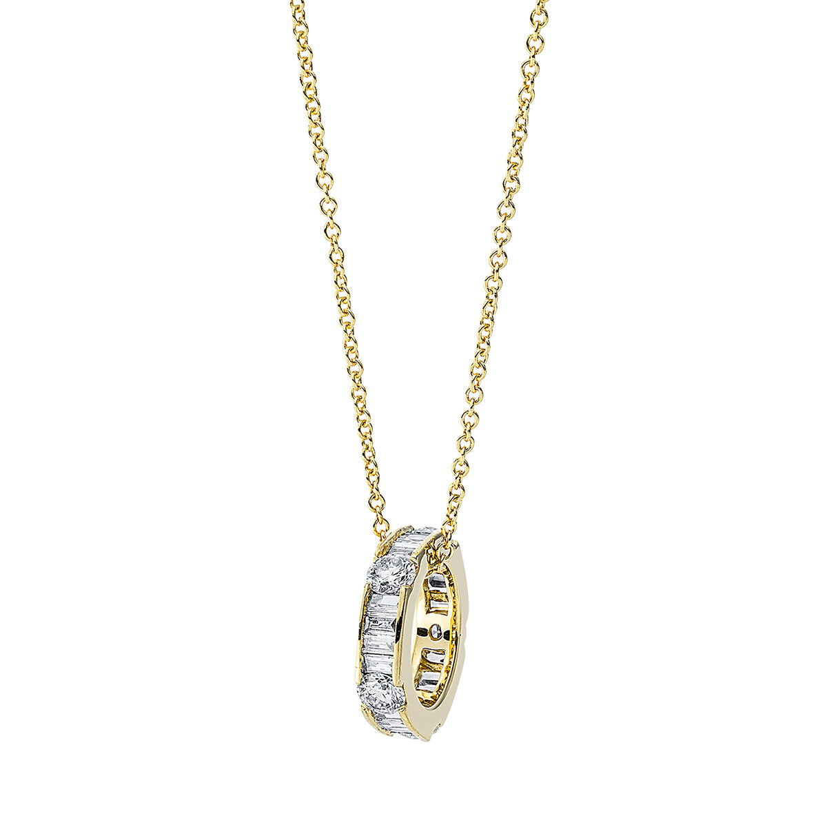 diamond full cut baguette necklace in yellow gold