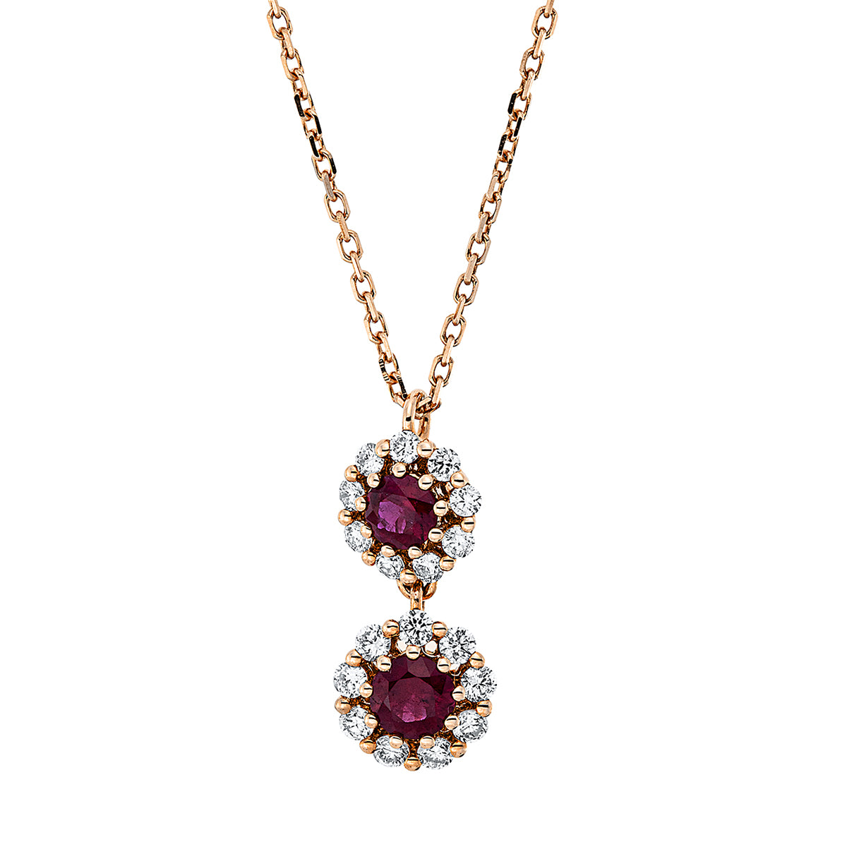 diamond full cut ruby colored stone classic necklace in red gold