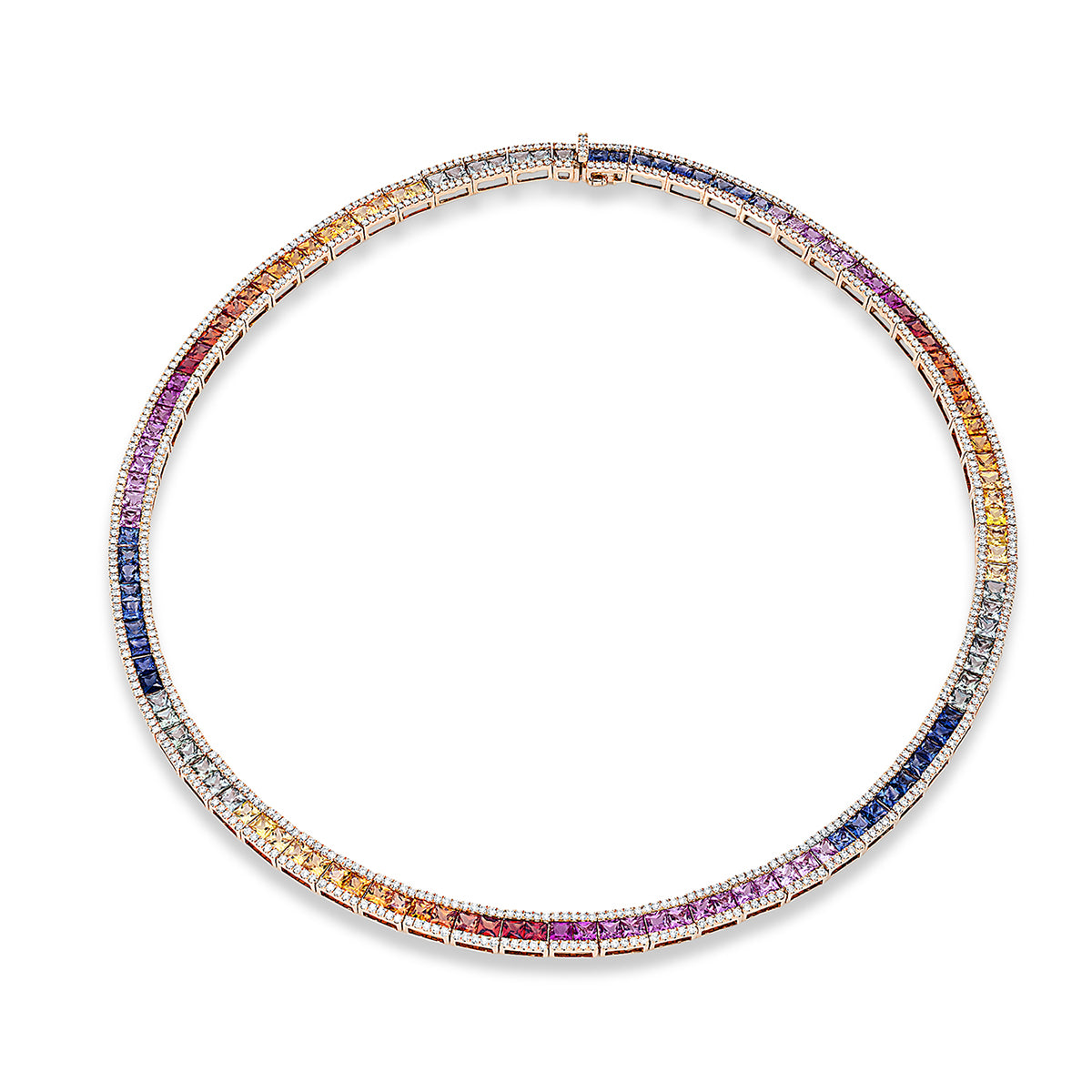 diamond full cut sapphire rainbow & multicolor necklace in red gold