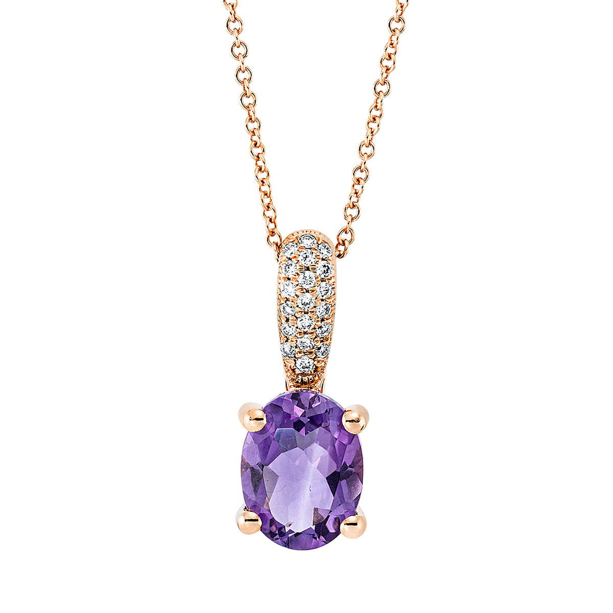 diamond full cut amethyst colored stone fashion necklace in red gold