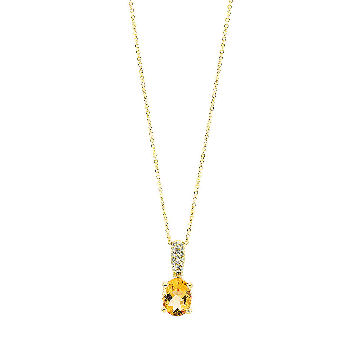 diamond full cut citrine colored stone fashion necklace in yellow gold