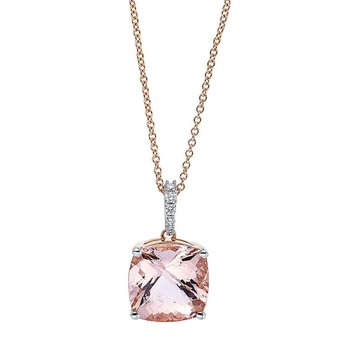 diamond full cut morganite colored stone fashion necklace in red gold