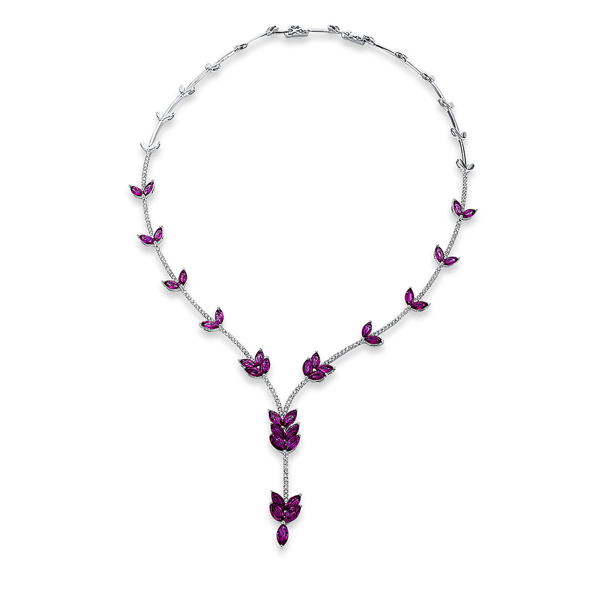 diamond full cut ruby colored stone classic necklace in white gold