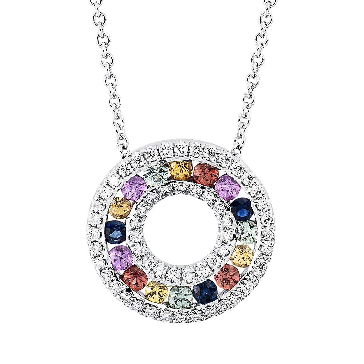 diamond full cut sapphire rainbow & multicolor necklace in white gold