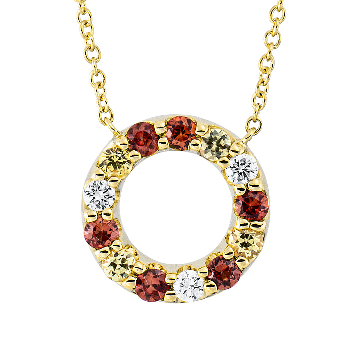 diamond full cut sapphire rainbow & multicolor necklace in yellow gold