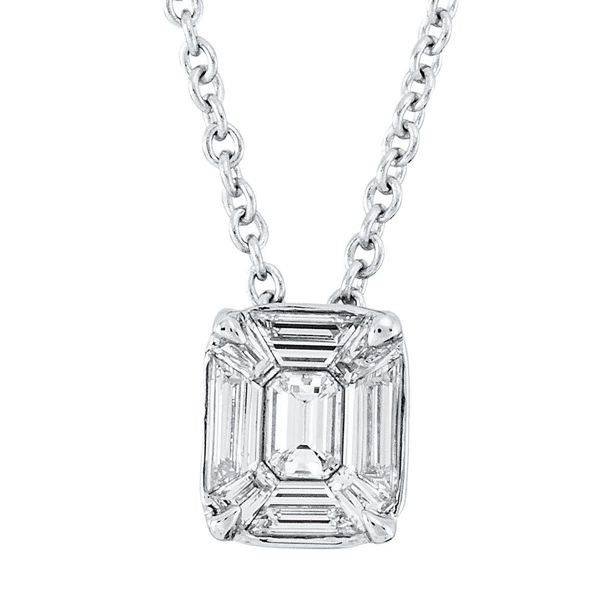 fantasy-cut baguette illusion necklace in white gold
