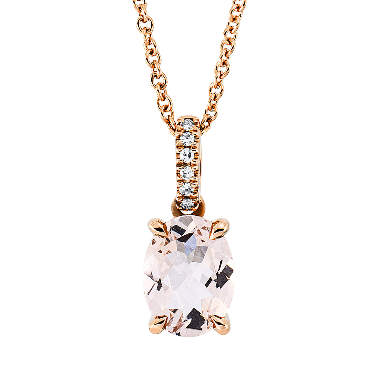 diamond single cut morganite colored stone fashion necklace in red gold