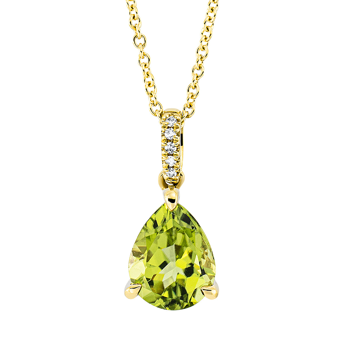 diamond single cut peridot colored stone fashion necklace in yellow gold