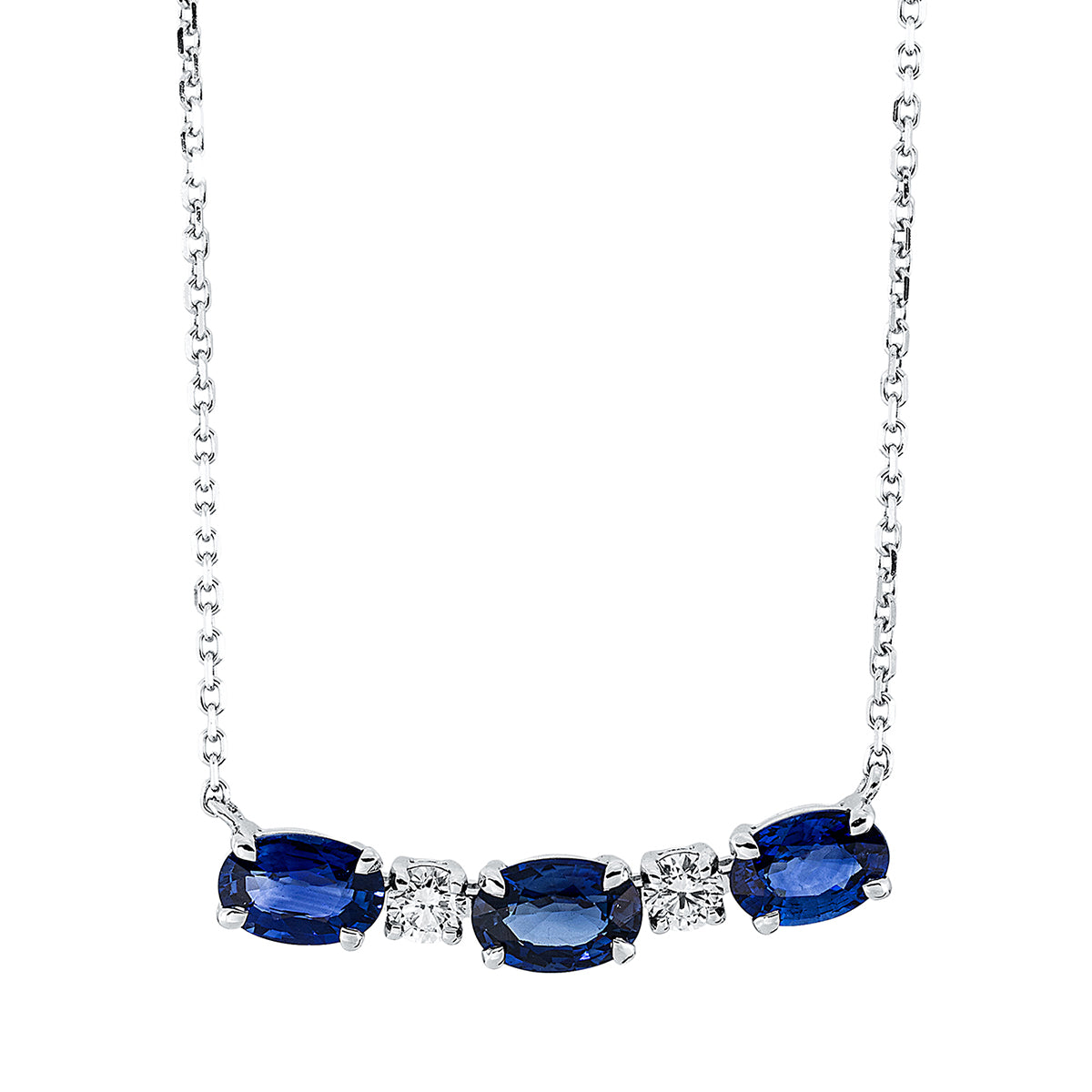 diamond full cut sapphire colored stone classic necklace in white gold