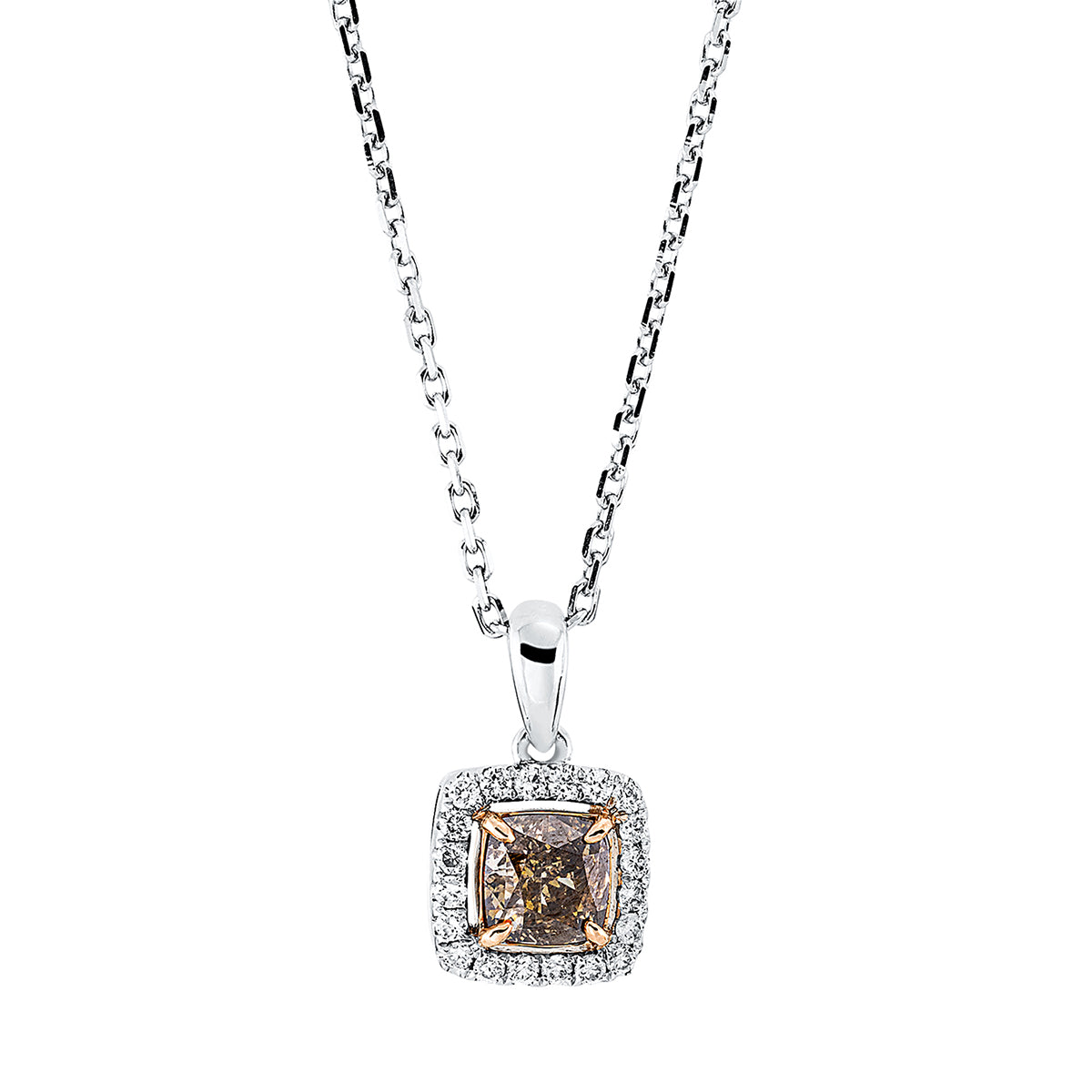 diamond full cut fancy colored diamond necklace in whitegold / rosegold