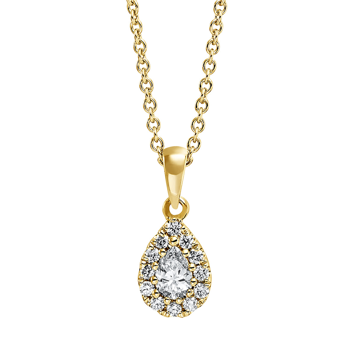 diamond full cut solitaire with accent stones necklace in yellow gold