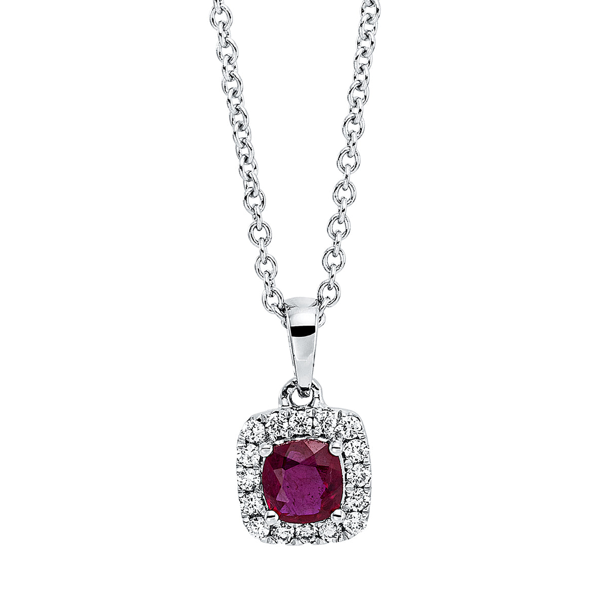 diamond full cut ruby colored stone classic necklace in white gold