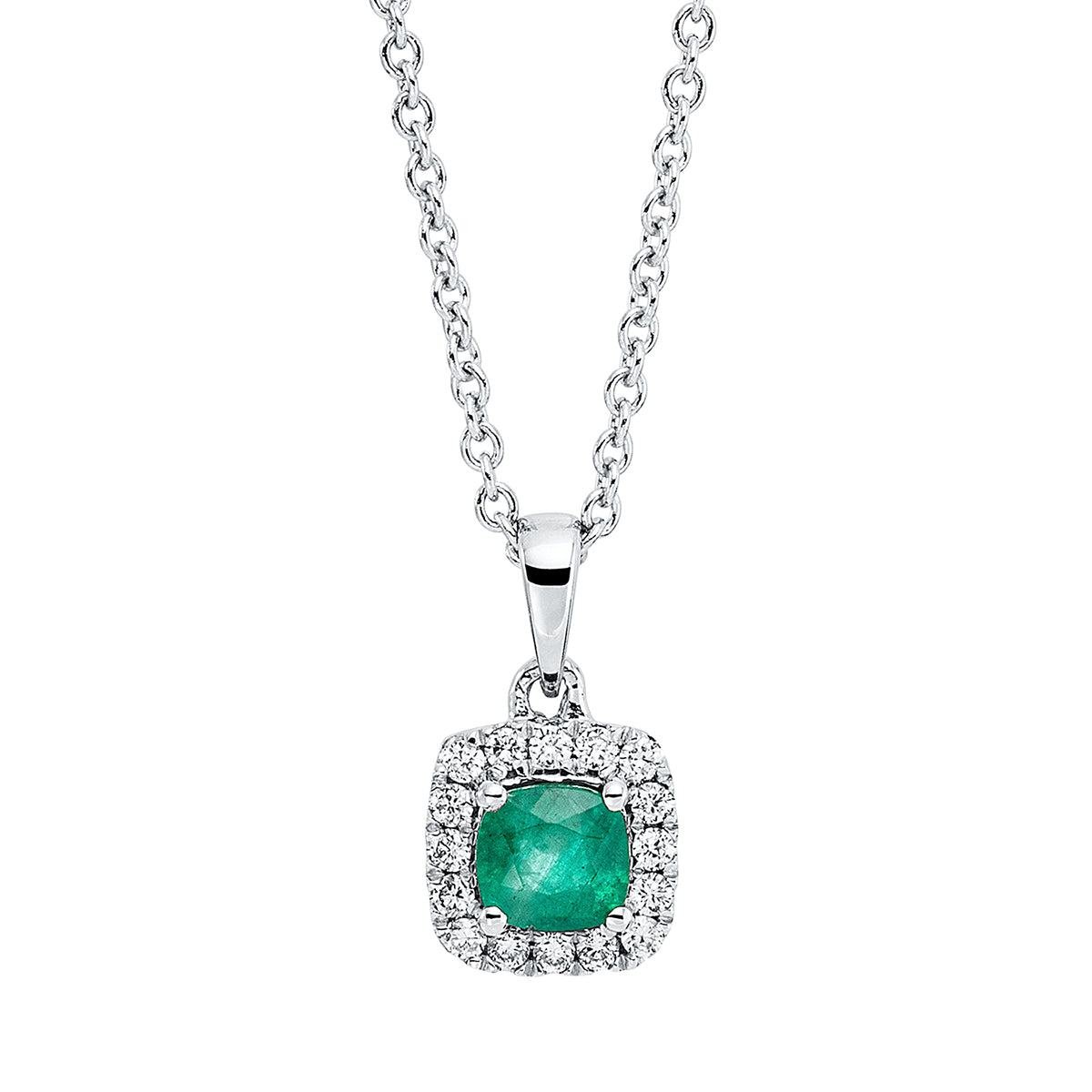 diamond full cut emerald colored stone classic necklace in white gold