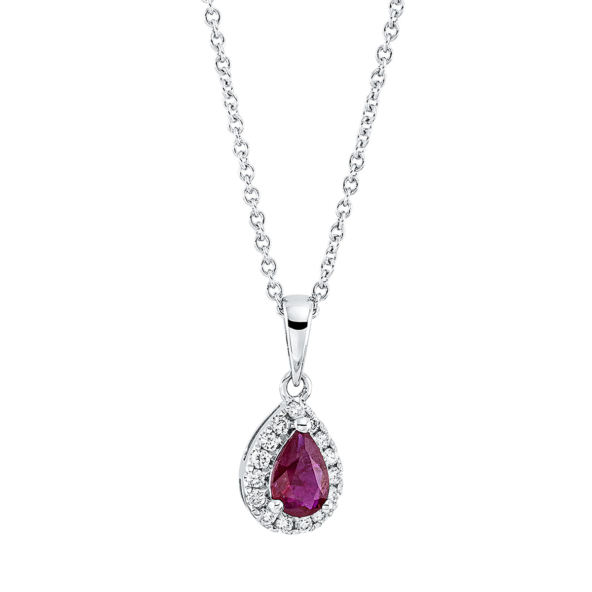 diamond full cut ruby colored stone classic necklace in white gold